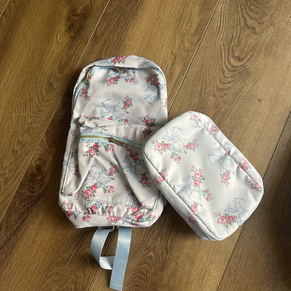 Love shack fancy-ish small(preschool) backpack and pencil case, blue floral new